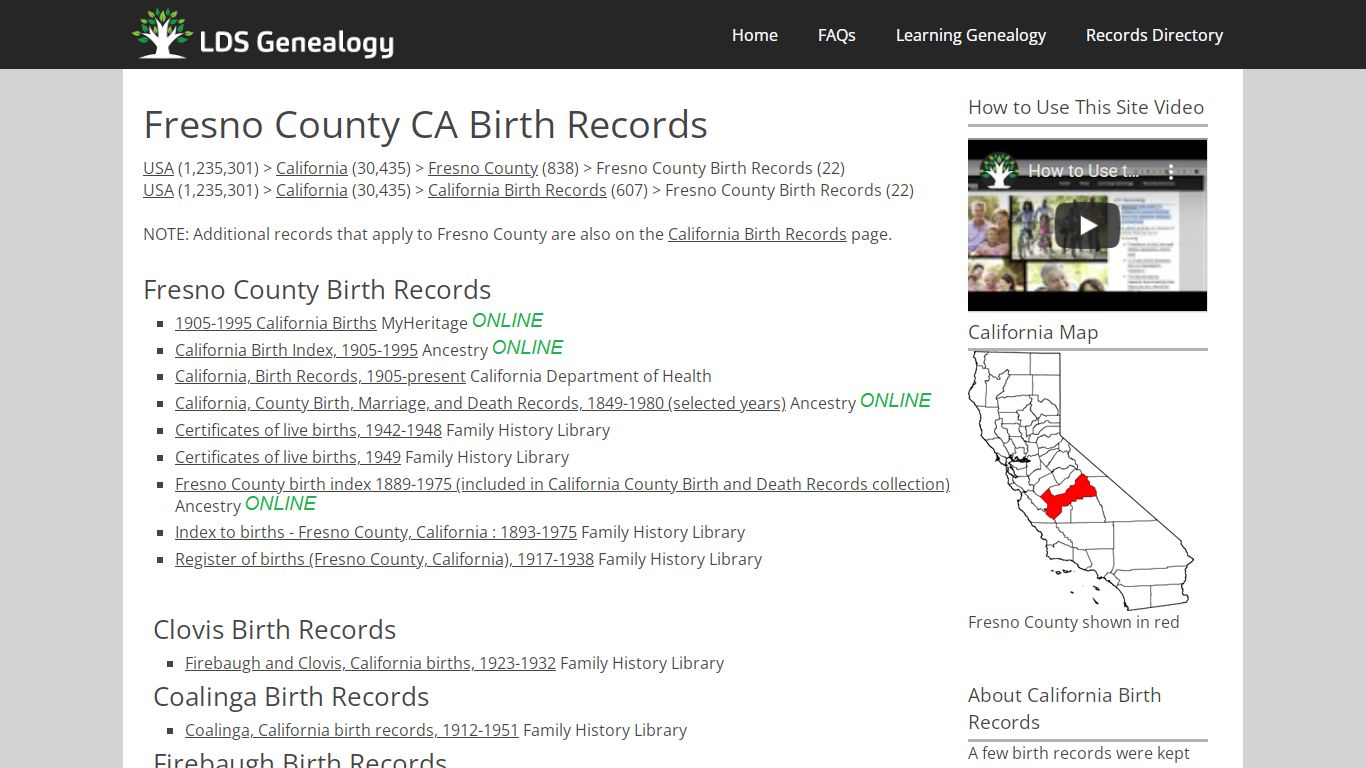 Fresno County CA Birth Records - LDS Genealogy